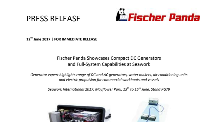 Fischer Panda Showcases Compact DC Generators and Full-System Capabilities at Seawork