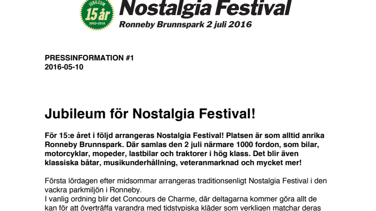 Jubileum för Nostalgia Festival!