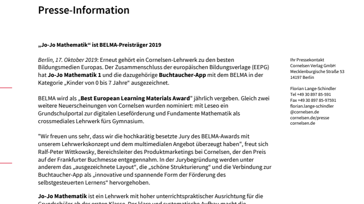 ​„Jo-Jo Mathematik“ ist BELMA-Preisträger 2019