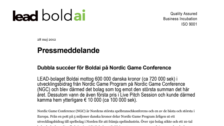 Dubbla succéer för Boldai på Nordic Game Conference