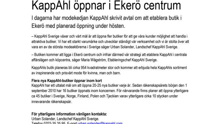 KappAhl öppnar i Ekerö centrum