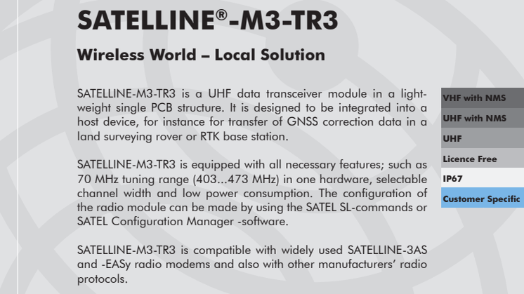 SATELLINE-M3-TR3 RF-modul broschyr