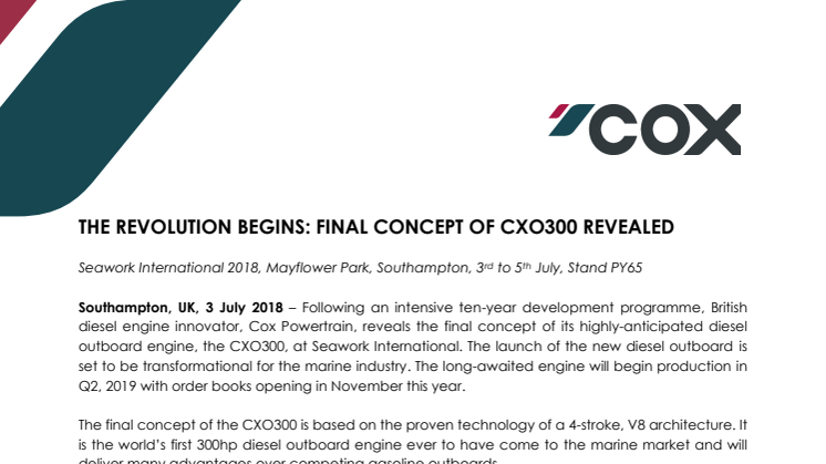 Cox Powertrain: The Revolution Begins: Final Concept of CXO300 Revealed