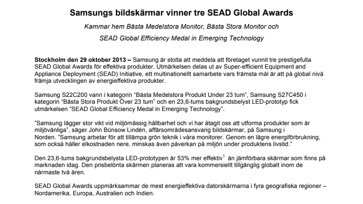 Samsungs bildskärmar vinner tre SEAD Global Awards 