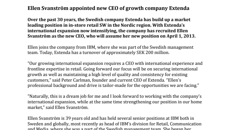 Ellen Svanström appointed new CEO of growth company Extenda