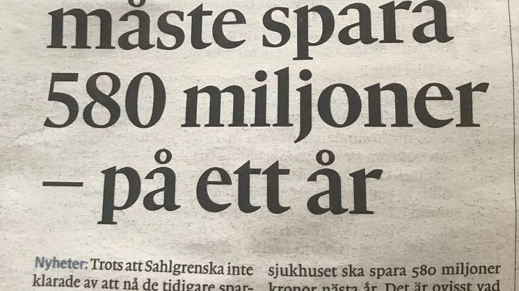 Sahlgrenska måste spara 580 miljoner 2020 - äventyrar patientansvaret