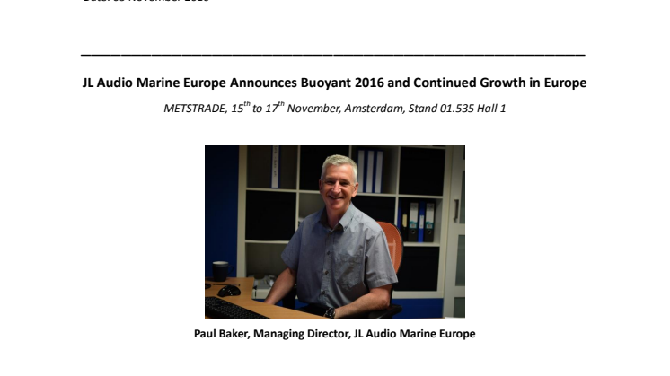 JL Audio Marine Europe - JL Audio Marine Europe Announces Buoyant 2016 and Continued Growth in Europe