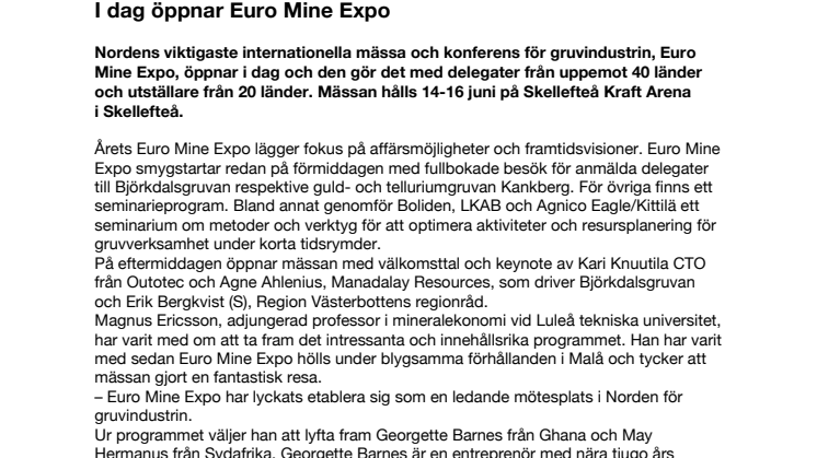 I dag öppnar Euro Mine Expo