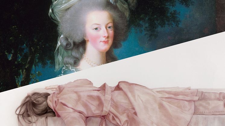 Elisabeth Vigée Le Brun, Marie Antoinette With a Rose, 1783 + Maria Nordin, Utsnitt av en observation av en plats, 2015 (bilderna är beskurna)