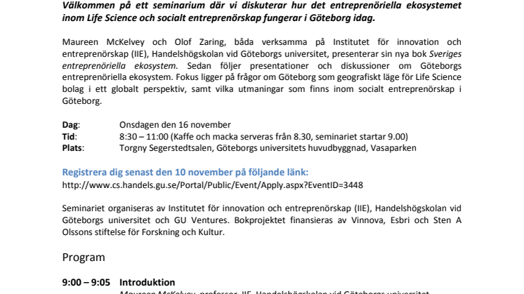 INBJUDAN: Seminarium om Göteborgs entreprenöriella ekosystem