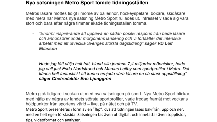 Nya satsningen Metro Sport tömde tidningsställen