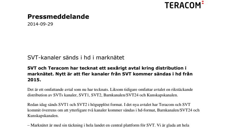 SVT-kanaler sänds i hd i marknätet