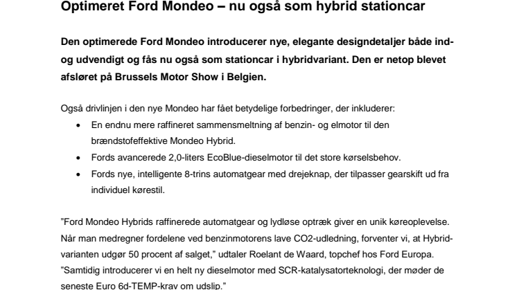 Optimeret Ford Mondeo – nu også som hybrid stationcar