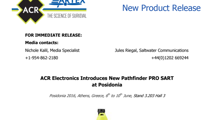 June 2016- ACR Electronics - #2 ACR Electronics Introduces New Pathfinder PRO SART at Posidonia