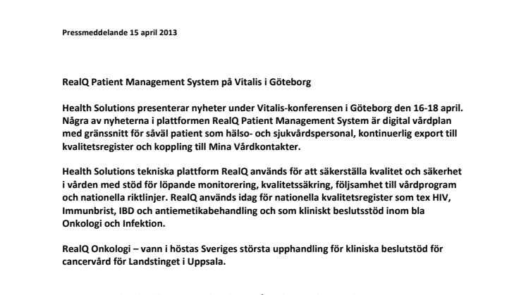RealQ Patient Management System på Vitalis i Göteborg
