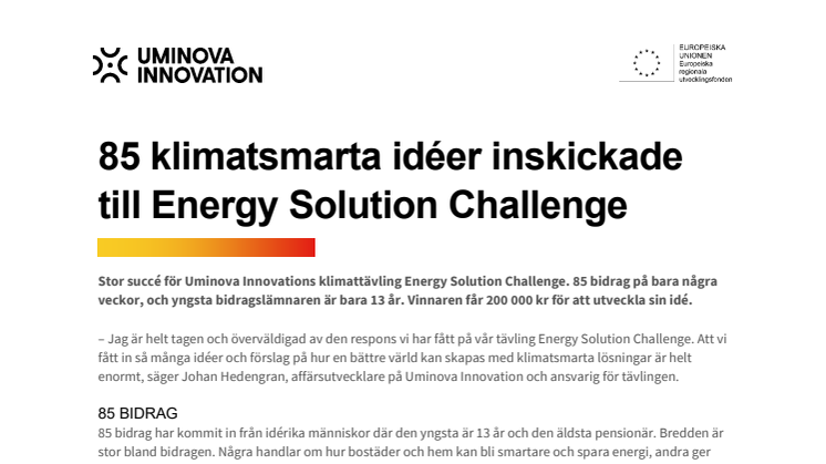 85 klimatsmarta idéer inskickade till Energy Solution Challenge