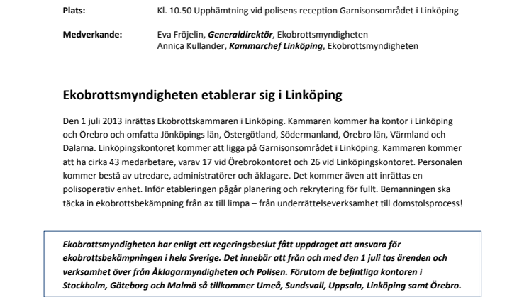 Ekobrottsmyndigheten etablerar sig i Linköping 