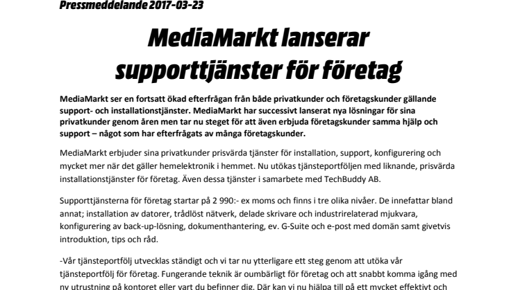 MediaMarkt lanserar supporttjänster för företag
