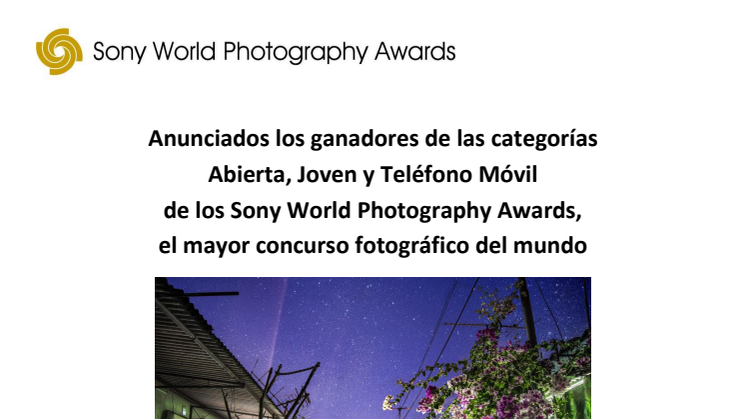 Anunciados los ganadores de las categorías Abierta, Joven y Teléfono Móvil  de los Sony World Photography Awards,  el mayor concurso fotográfico del mundo