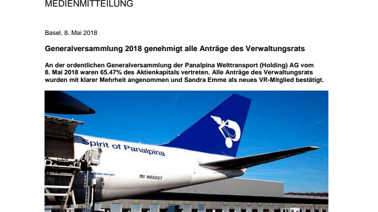 Generalversammlung 2018 genehmigt alle Anträge des Verwaltungsrats