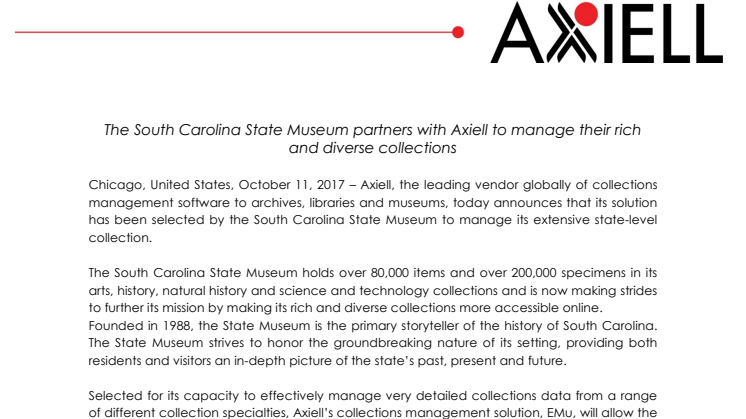 The South Carolina State Museum partners with Axiell to manage their rich and diverse collections