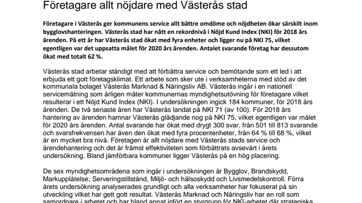 Företagare allt nöjdare med Västerås stad