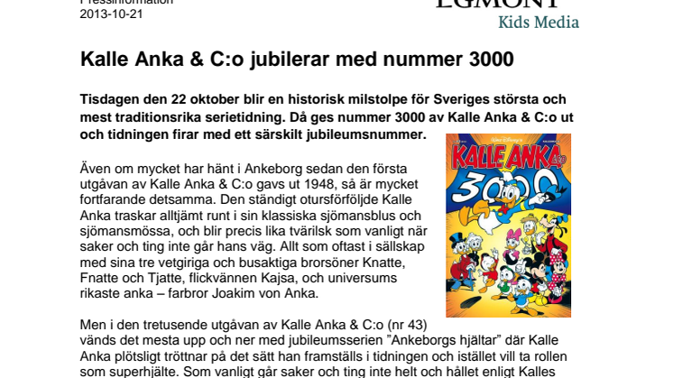 Kalle Anka & C:o jubilerar med nummer 3000