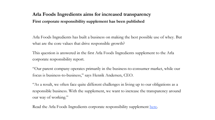 ​Arla Foods Ingredients aims for increased transparency