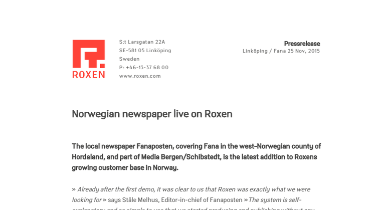 Norwegian newspaper live on Roxen