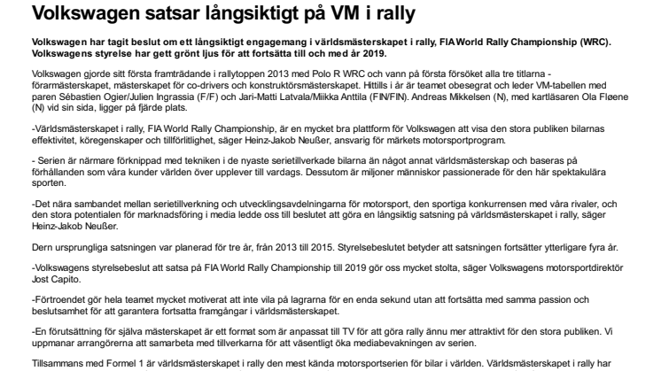 Volkswagen satsar långsiktigt på VM i rally