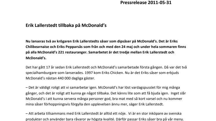 Erik Lallerstedt tillbaka på McDonald’s 
