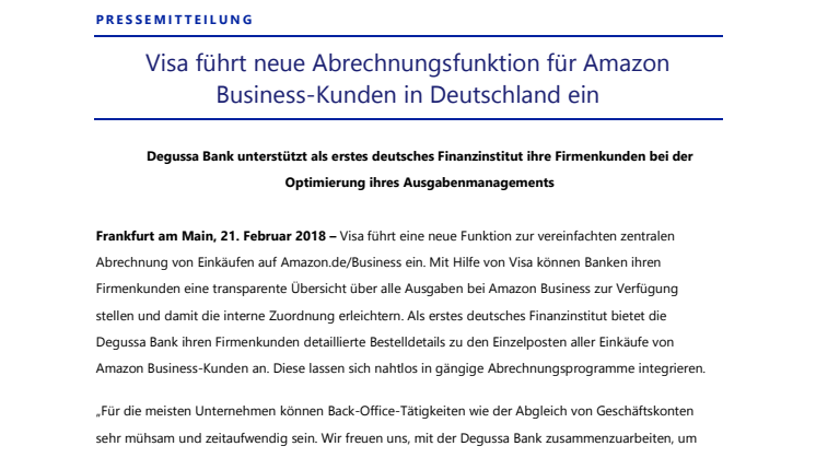 Visa führt neue Abrechnungsfunktion für Amazon Business-Kunden in Deutschland ein