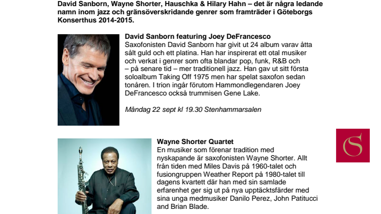 Stjärnspäckad jazzsäsong i Göteborgs Konserthus