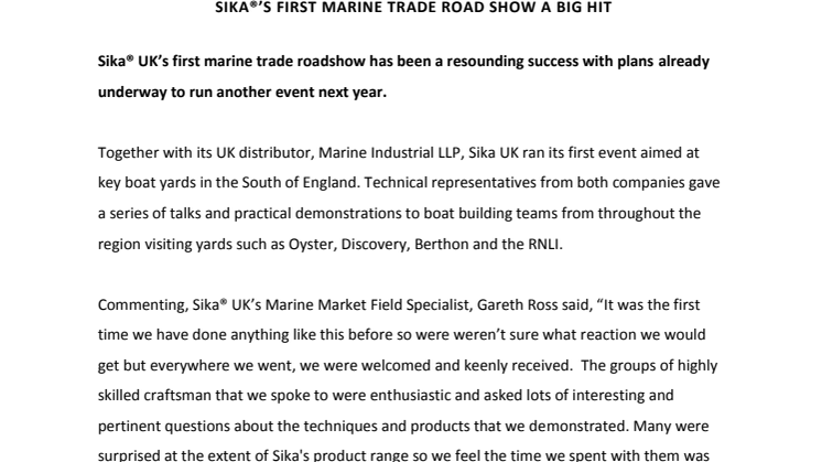 Sika Limited: Sika®’s First Marine Trade Road Show A Big Hit