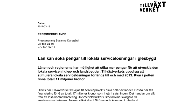 Län kan söka pengar till lokala servicelösningar i glesbygd