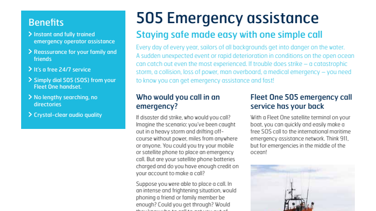 Fleet One 505 service (free voice distress call)