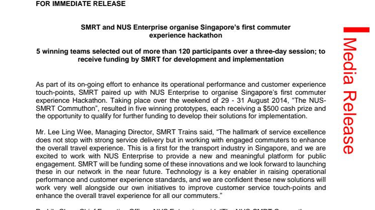 SMRT and NUS Enterprise organise Singapore’s first commuter experience hackathon