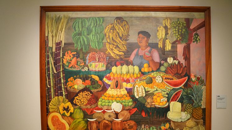 Gemälde "La vendedora de frutas" (Die Obstverkäuferin) von Olga Costa, 1951 