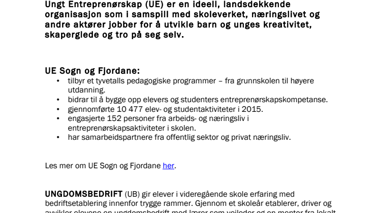 Fakta Ungt Entreprenørskap Sogn og Fjordane