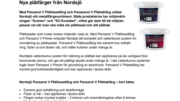 Nya plåtfärger från Nordsjö