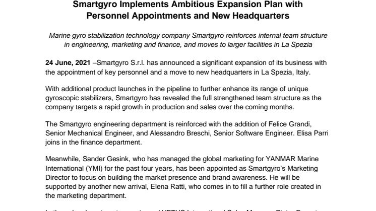Smartgyro Implements Ambitious Expansion Plan with Personnel Appointments and New Headquarters