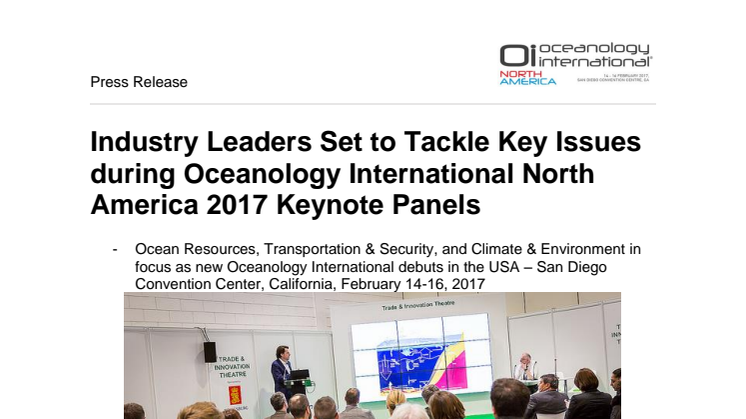 OINA: Industry Leaders Set to Tackle Key Issues during Oceanology International North America 2017 Keynote Panels 