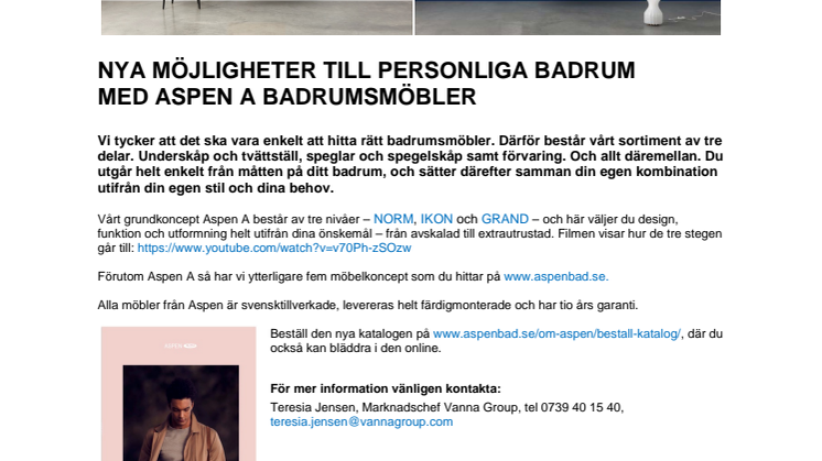 Nya möjligheter till personliga badrum med Aspen A badrumsmöbler