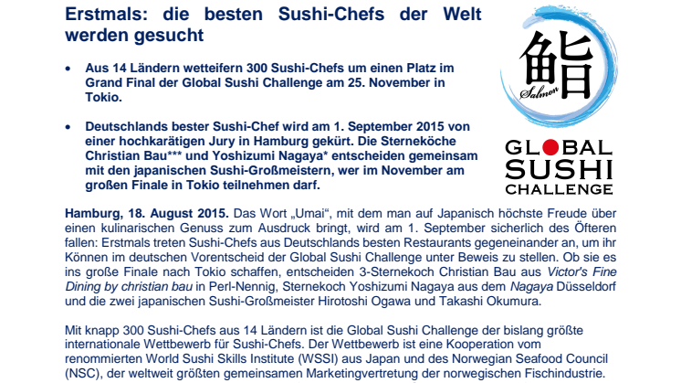 Erstmals: Der beste Sushi-Chef der Welt wird gesucht