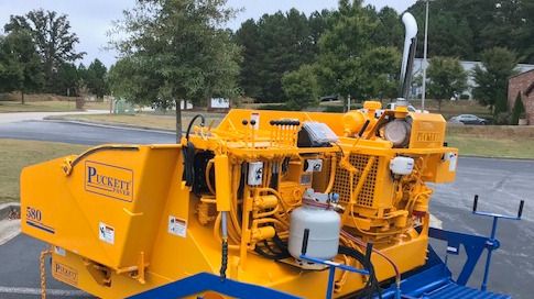 The Puckett 580 asphalt paver with customized 3TNV88C-DYEM YANMAR Tier 4F engine from YANMAR Mastry Engine Center