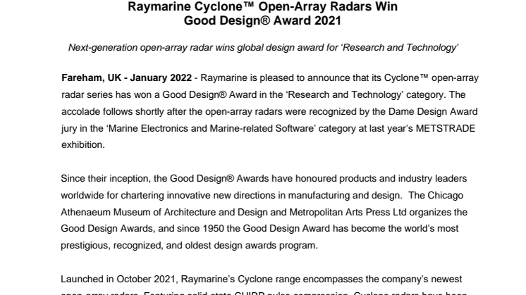 Raymarine_2022_ Cyclone_ Good_Design_ Award_ PR_FINAL_approved.pdf
