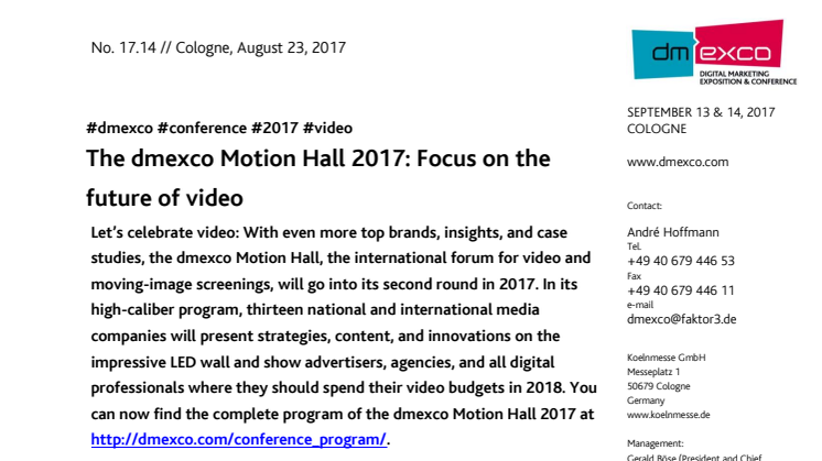 The dmexco Motion Hall 2017: Focus on the future of video