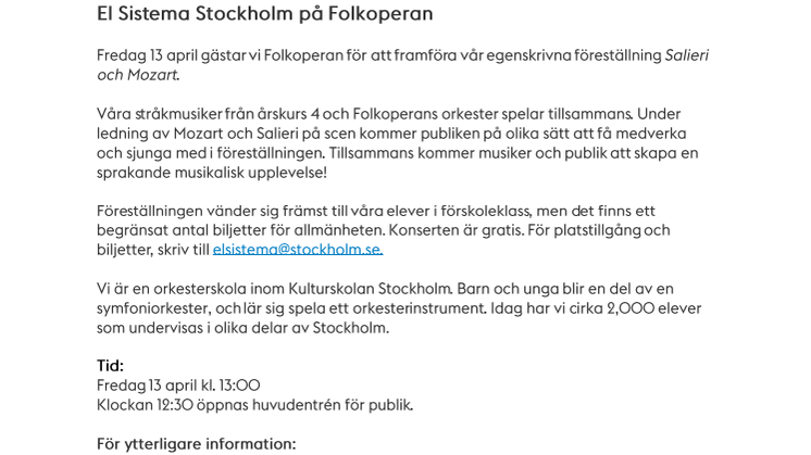 El Sistema Stockholm gör Salieri och Mozart på Folkoperan