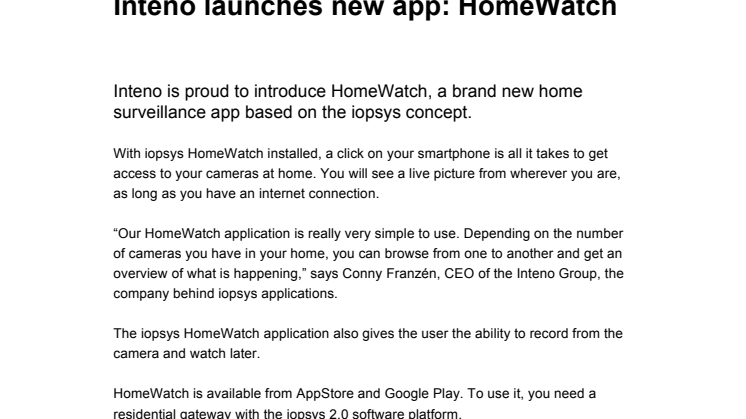 Inteno launches new app: HomeWatch