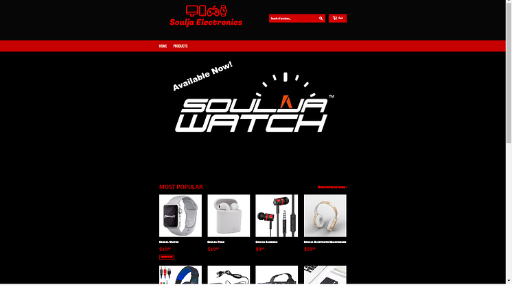 A screenshot of Soulja Electronics, Soulja Boy's new website